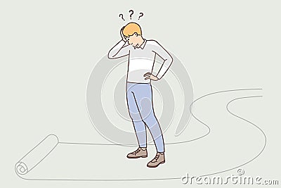 Confused man feel unsure about direction Vector Illustration