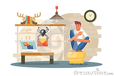 Confused man getting virus or pirated letter. Vector Illustration