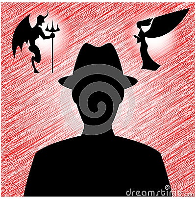 Confused Man - Good or Evil Stock Photo