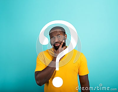 Confused Man has a big question to ask. Concept of options, confusion, decision. Stock Photo