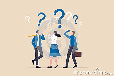 Confused people with confusion problem or doubt, lost in trouble or complexity, complicated questions or misunderstanding concept Vector Illustration