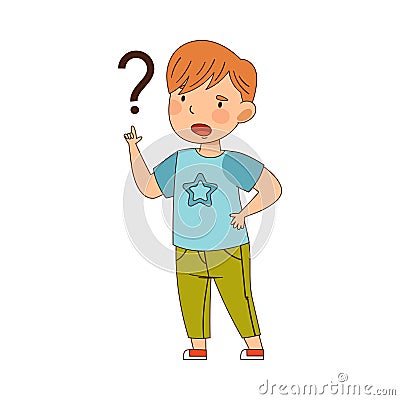 Confused Redhead Boy Pondering Question Thinking and Wondering Vector Illustration Vector Illustration