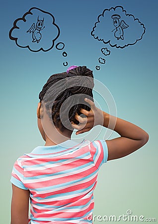 Confused schoolgirl about the good and bad conscience Stock Photo