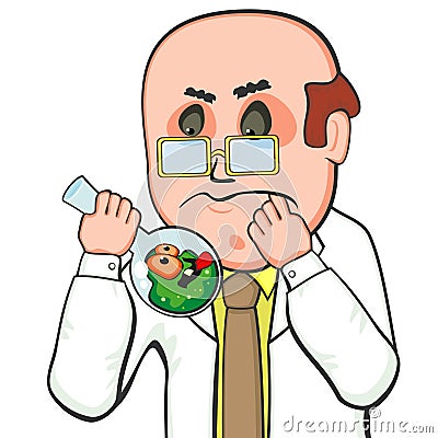 Confused scientist and germ Vector Illustration