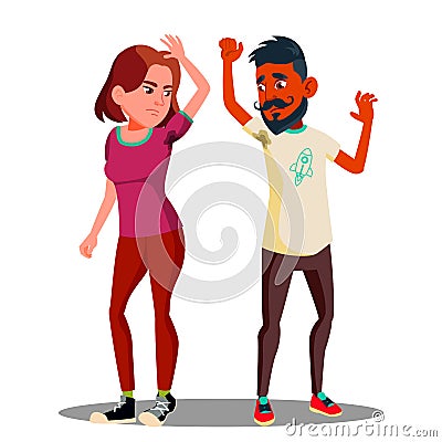 Confused Teenager Boy, Girl Looking At Sweaty Armpits On T-Shirt Vector. Isolated Illustration Vector Illustration