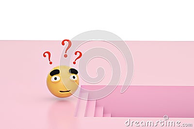 Confused thinking emojis and stairs.3D illustration. Cartoon Illustration