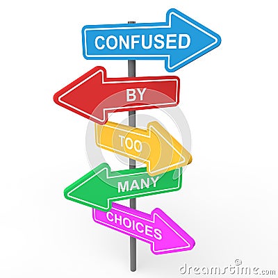 Confused by too many choices concept 3d sign boards Stock Photo