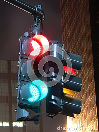 Confused Traffic Light at Night - Long Exposure Photo Stock Photo