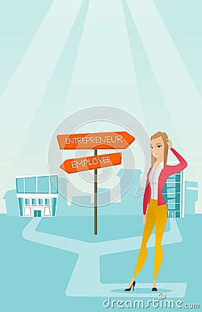 Confused woman choosing career pathway. Vector Illustration