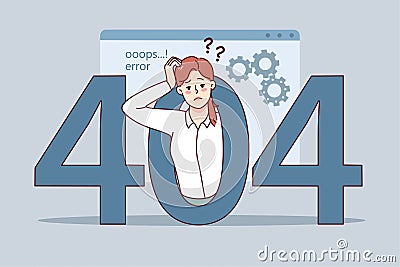 Confused woman have error message on computer Vector Illustration