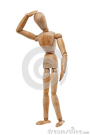 Confused wood man Stock Photo