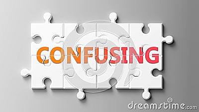 Confusing complex like a puzzle - pictured as word Confusing on a puzzle pieces to show that Confusing can be difficult and needs Cartoon Illustration