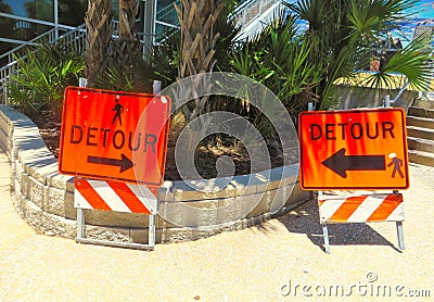 Confusing detour signs, Florida Stock Photo