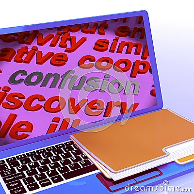 Confusion Word Cloud Laptop Means Confusing Confused Dilemma Stock Photo