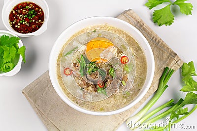 Congee with minced pork Stock Photo