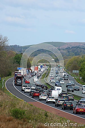 Congested traffic on M6 motorway, Lancashire Editorial Stock Photo