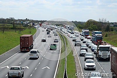 Congested traffic on M6 motorway, Lancashire Editorial Stock Photo