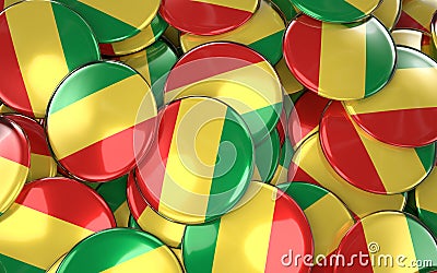 Congo Badges Background - Pile of Congolese Flag Buttons. Stock Photo