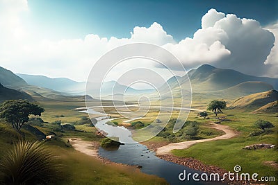 Congo landscape with hills in the clouds. Generative AI Art. Beautiful view Stock Photo