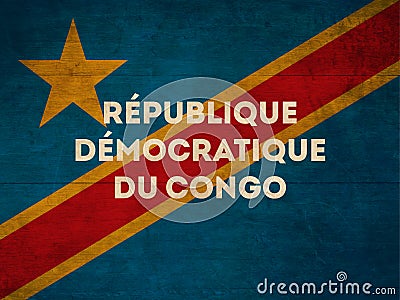 congolese national flag with the name of the country with grunge metal render texture create with nostalgia style and rich and Stock Photo