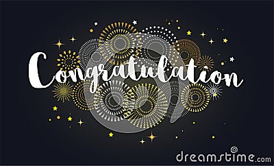 Congrats, Congratulations banner with glitter decoration. Handwritten modern brush lettering dark background. Vector Vector Illustration