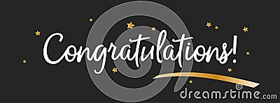 Congrats, Congratulations banner with golen decorations. Handwritten modern brush lettering dark background. Vector Illustration f Vector Illustration