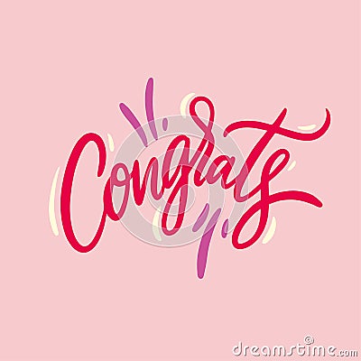 Congrats hand written lettering. Modern brush calligraphy. Isolated on pink background Stock Photo