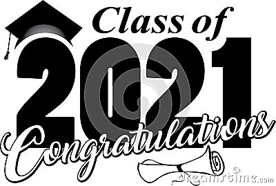 Class of 2021 Congratulations with Cap and Diploma Vector Illustration