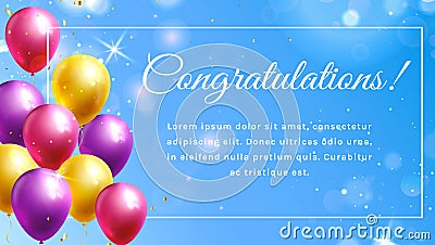 Congratulation banner with colorful balloons. Vector Vector Illustration