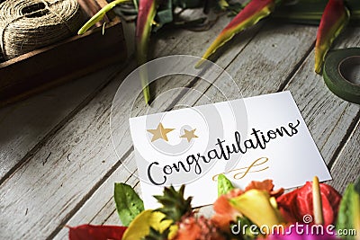 Congratulation card with flower bouquet Stock Photo
