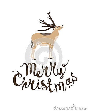 Congratulation card. Merry Christmas. Deer. Vector Illustration