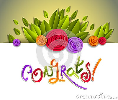 Congratulation congrats greeting card with fresh green leaves an Vector Illustration