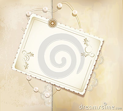 Congratulation gold retro background with pearls Stock Photo
