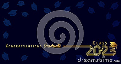 2023 Congratulation Graduate, golden line design on blue Vector Illustration