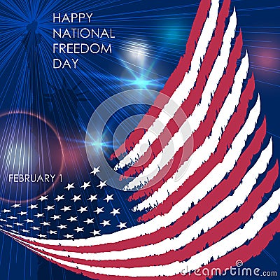 Congratulation Happy National Freedom Day with flag on blue. Vector Illustration