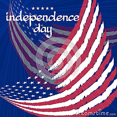 Congratulation Independence Day with flag on blue background. Vector Illustration