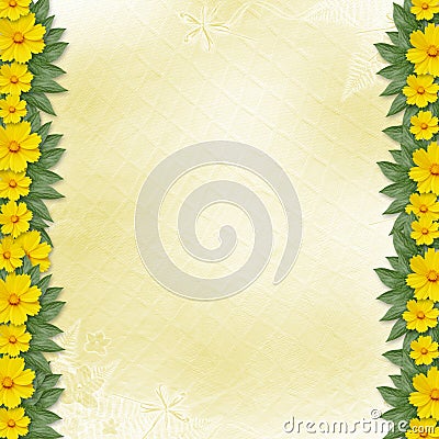 Congratulation to the holiday with yellow flowers Stock Photo