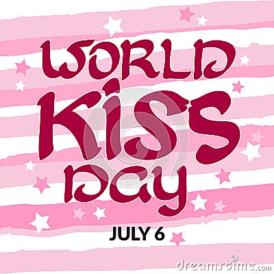 Congratulation World Kiss Day with handwritten words. July 6. Vector Illustration