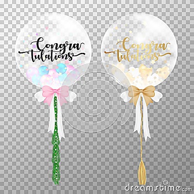 Congratulations balloons on transparent background. Realistic transparent balloon pink and gold color vector illustration. For Vector Illustration