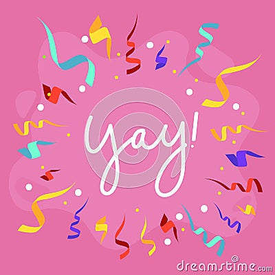 Congratulations banner design in flat style with confetti, ribbons and lettering inscriprion Vector Illustration