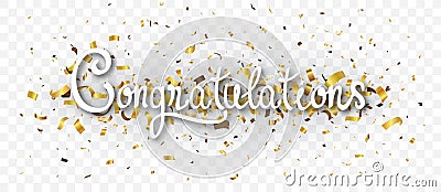 Congratulations banner with gold confetti, isolated on transparent background Vector Illustration