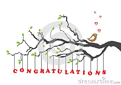 Congratulations card with bird Vector Illustration