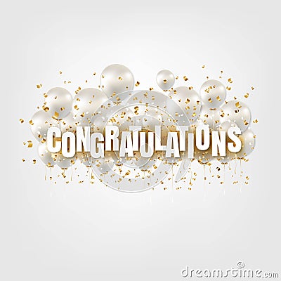 Congratulations Card And White Balloons White Background Vector Illustration