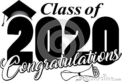 Congratulations Class of 2020 Banner with cap and diploma Vector Illustration