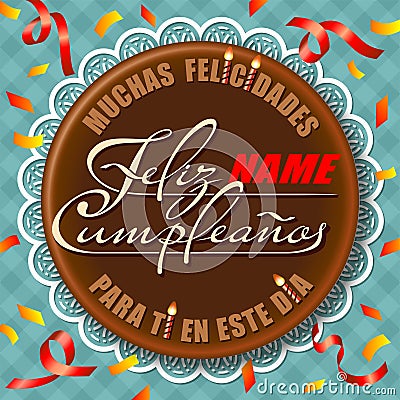 Congratulations concept of Happy Birthday calligraphy lettering in Spanish - Felicidades Feliz Cumpleanos - for greeting card Vector Illustration