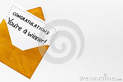 Congratulations award concept -You are a winner card in golden envelope Stock Photo