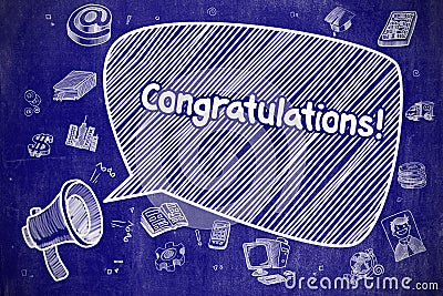 Congratulations - Doodle Illustration on Blue Chalkboard. Stock Photo