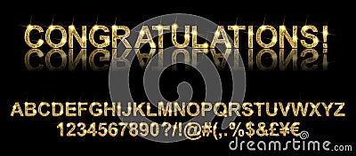 Congratulations. Gold alphabetic fonts Cartoon Illustration