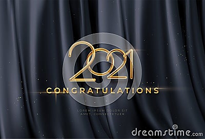 Congratulations golden award on black silk background. Graduate award. Award nomination background. Vector illustration Cartoon Illustration