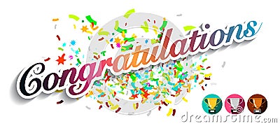 Congratulations Greeting Card with Colorful Confetti Vector Illustration